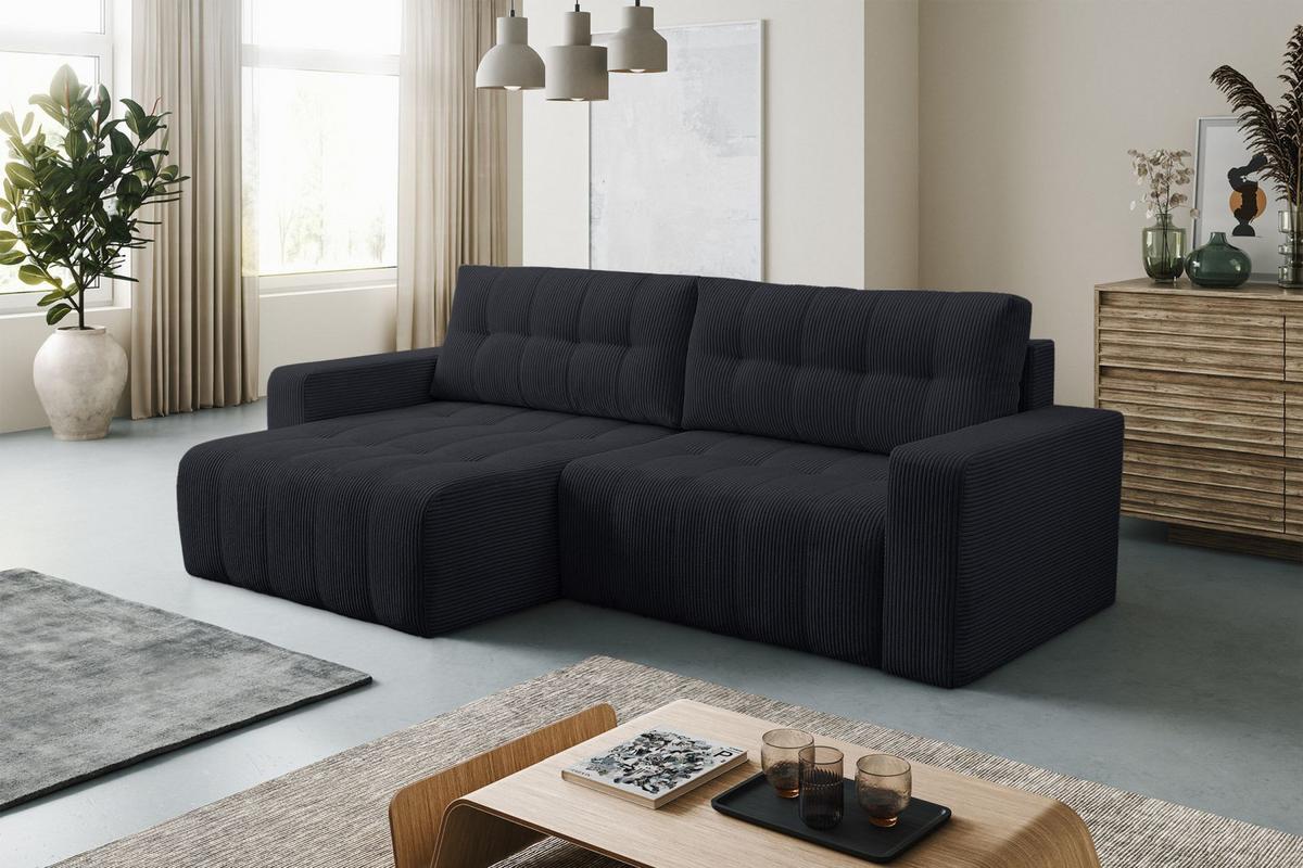 ECKSOFA Maillo Dunkelgrau Cord - Dunkelgrau/Schwarz, Kunststoff/Textil (245/143cm) - Selsey