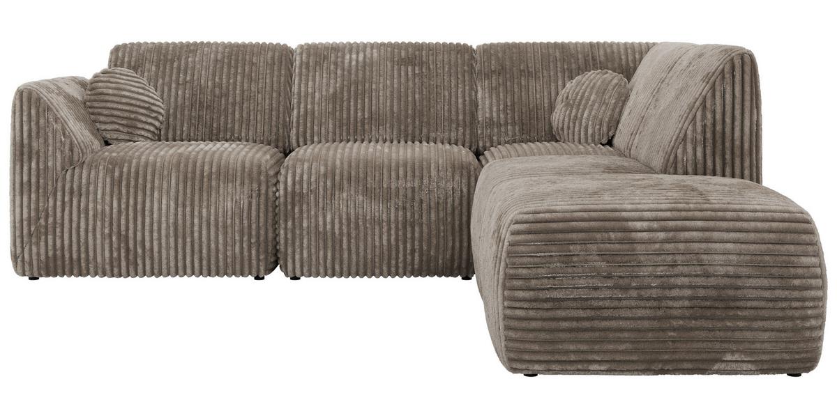 ECKSOFA NOARA 5M L Hellbraun Cord - Rechts - Hellbraun/Schwarz, Kunststoff/Textil (267/244cm) - MKS