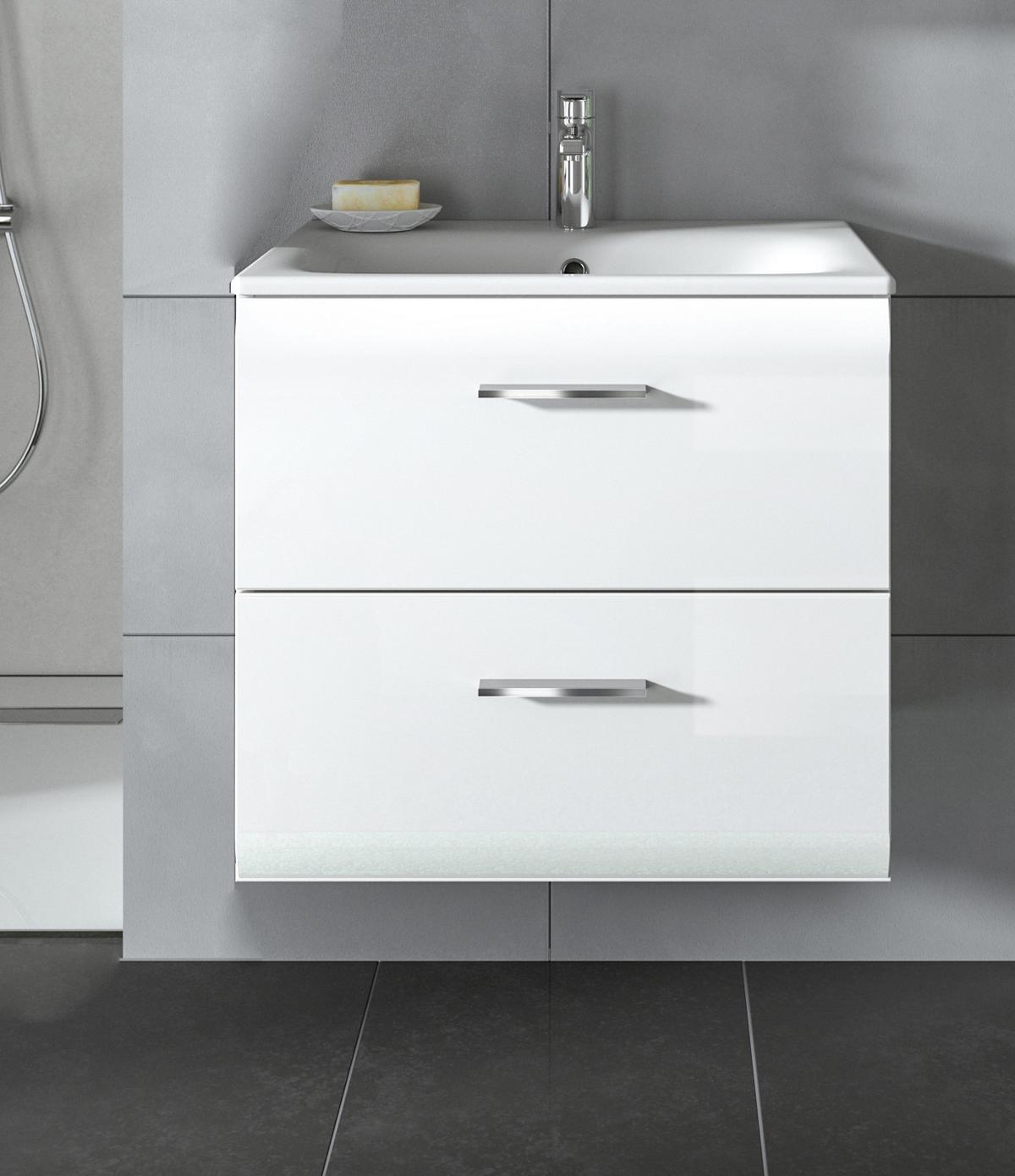WASCHBECKENUNTERSCHRANK inklusive Waschbecken weiß Hochglanz, Waschtisch hängend - Weiß Hochglanz, Keramik/Holzwerkstoff (60/55/46cm) - Inn.Furn