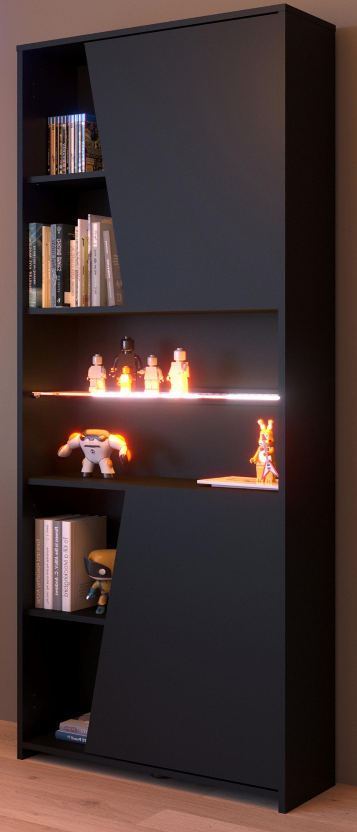 SCHREIBTISCHKOMBINATION schwarz, Eiche, Gamingtisch und Schrank inklusive LED-Beleuchtung - Eichefarben/Schwarz, Holzwerkstoff/Metall (62/219/180cm) - Parisot Meuble