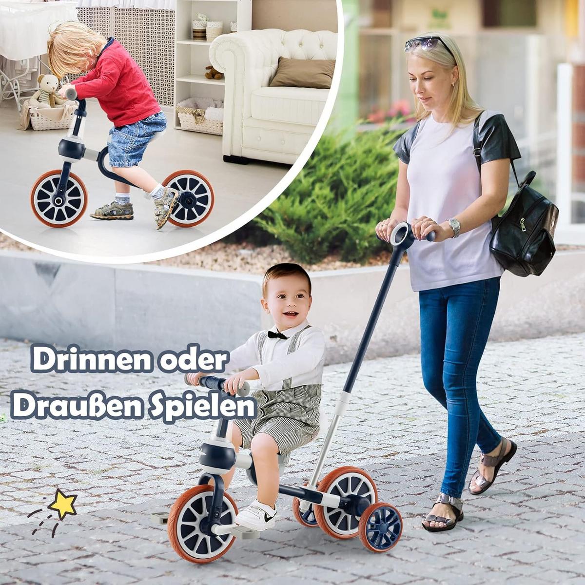 DREIRAD 4 in 1 Kinder dreirad Laufrad Blau - Blau, Kunststoff (37/72/101cm) - COSTWAY