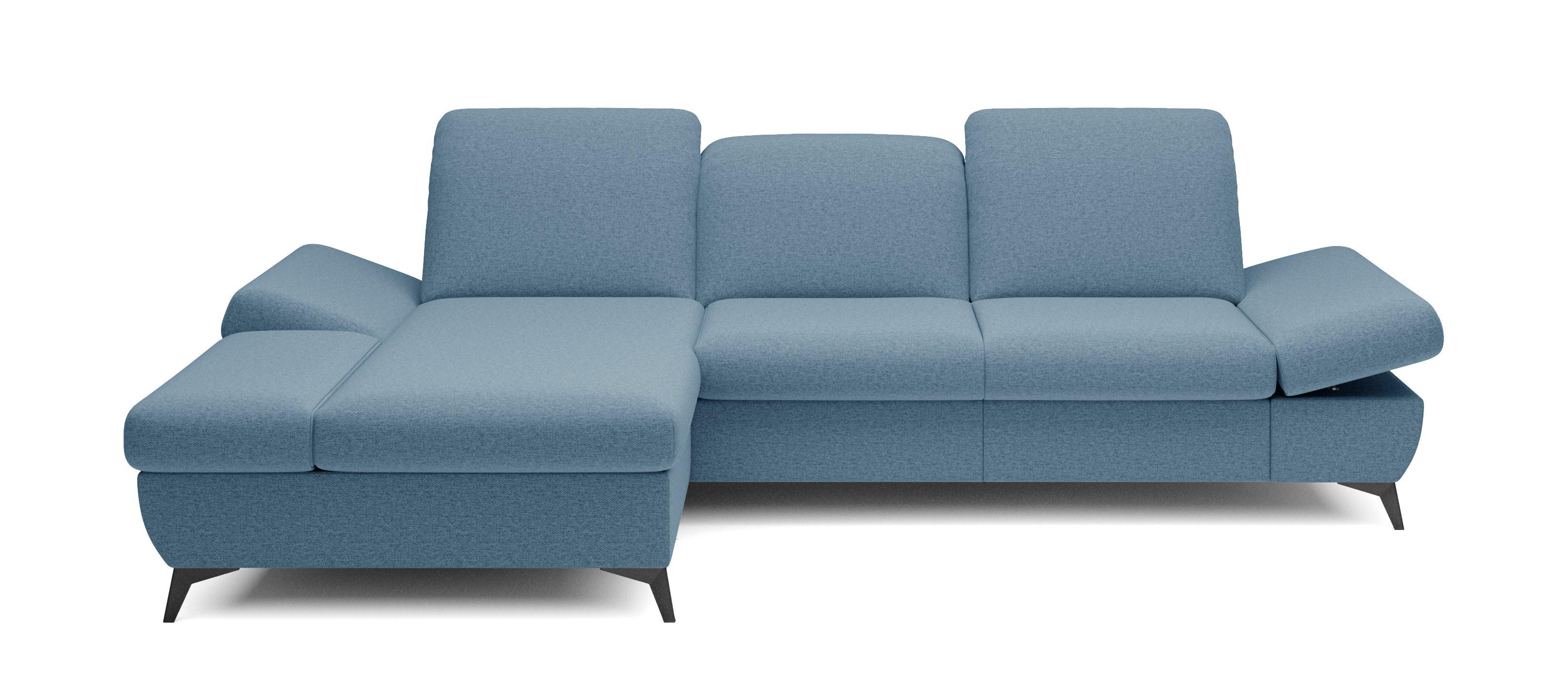 ECKSOFA FELICE L-S Blau Geflochtener Stoff mit Schlaffunktion - Hellblau, Holz (284/166cm) - MASSENO