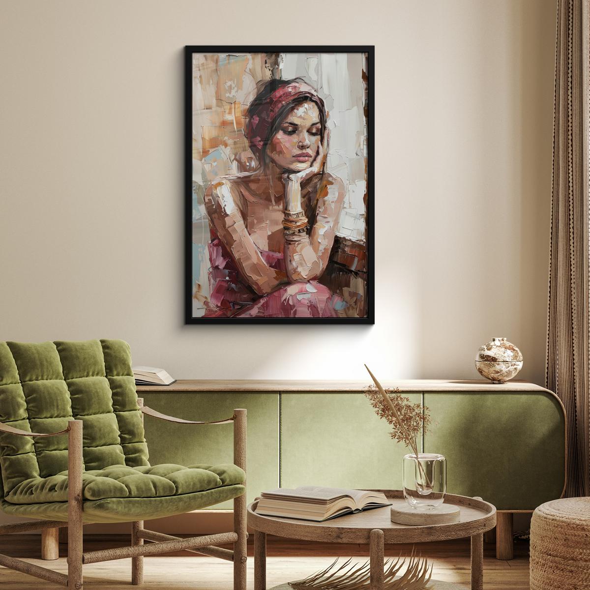 POSTER MIT RAHMENGERAHMTES BILD Frau - Lackierung - Porträt - Modern 60x90 cm - Altrosa, Papier (60/90cm) - MuchoWow