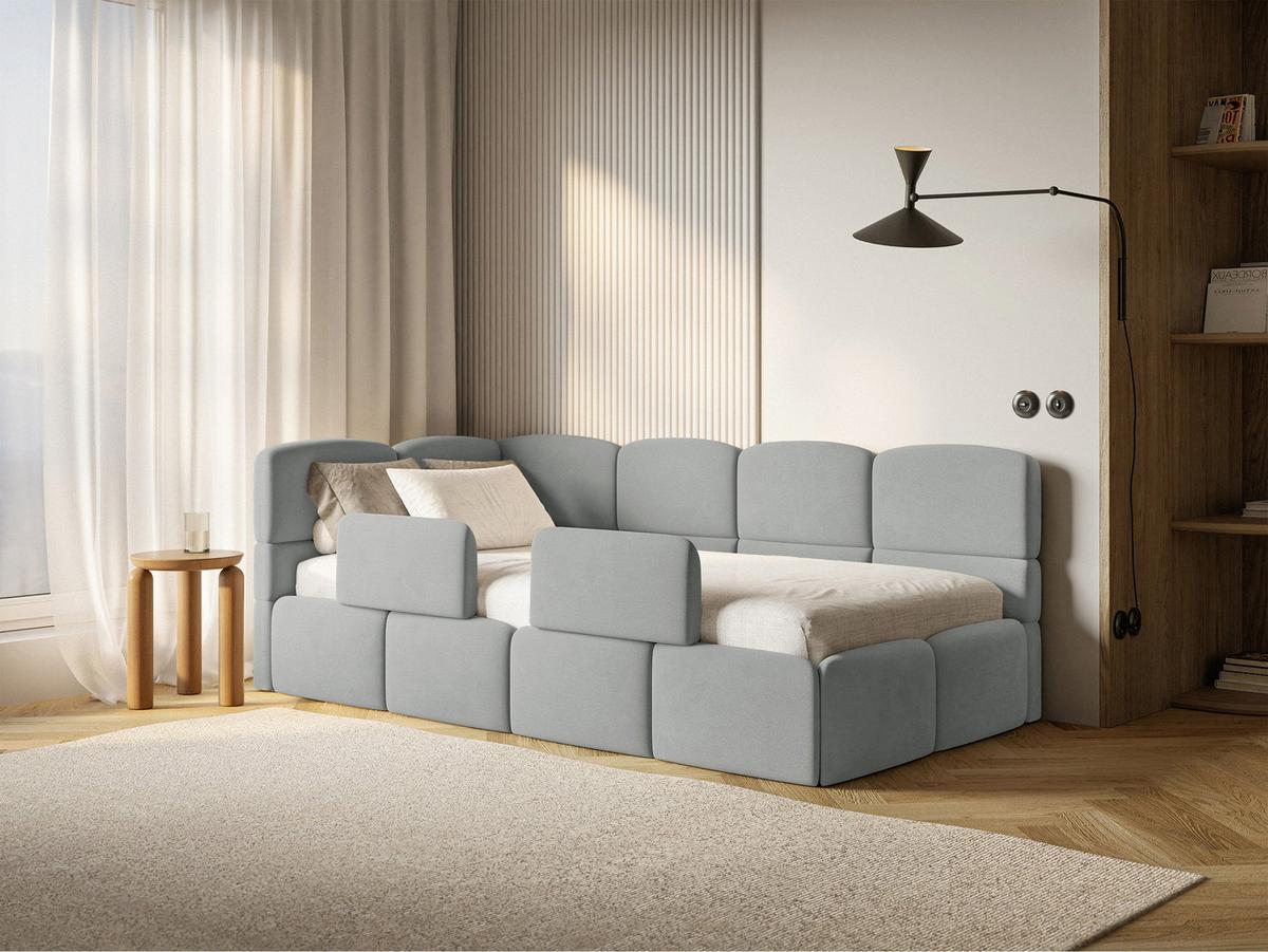 KINDERBETT Cloudy Grau 90x200 cm, mit Matratze & Rausfallschutz, Kopfteil links, Samt - Schwarz/Grau, Kunststoff/Textil (90/200cm) - Selsey