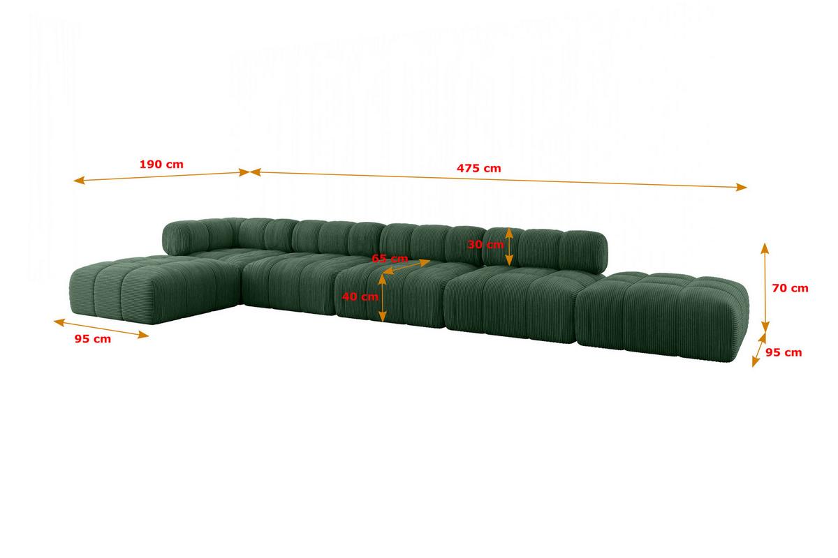 ECKSOFA modulares Sofa Kerru-L3 - 475x190x70 cm Grün Cord - Grün, Holzwerkstoff/Textil (475/190cm) - ALTDECOR