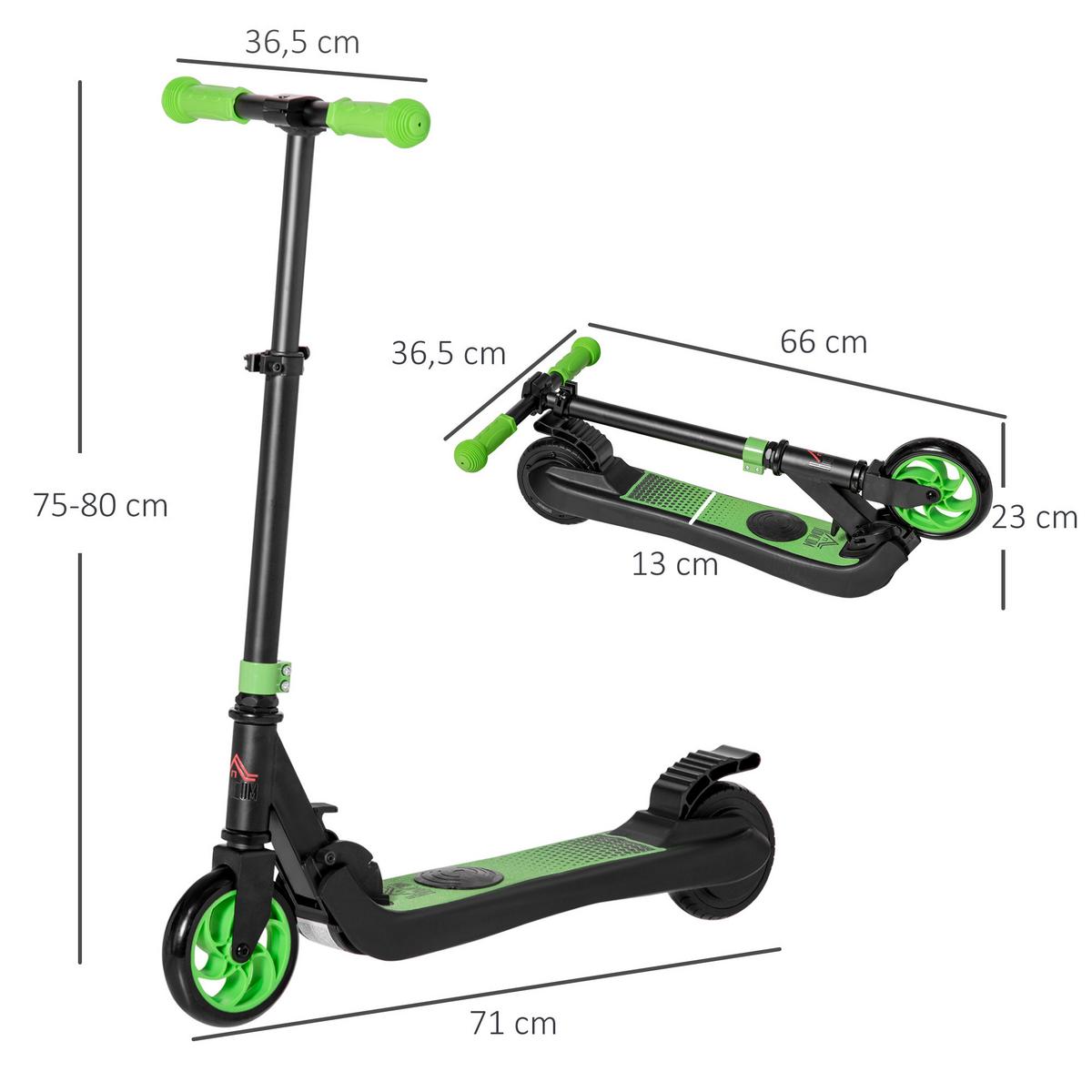 E-SCOOTER Verstärktes Nylon Aluminium Grün Schwarz - Grün, Kunststoff (71/36.5/80cm) - HOMCOM
