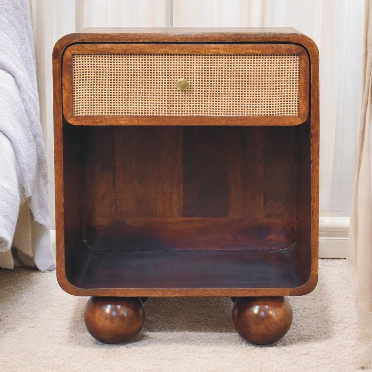 NACHTKASTEN Kastanie Offen Geflochten, 1 Schublade und Offenes Regal, Dunkelbraun - Dunkelbraun/Messingfarben, Holz/Metall (45/54/35cm) - Artisan Furniture