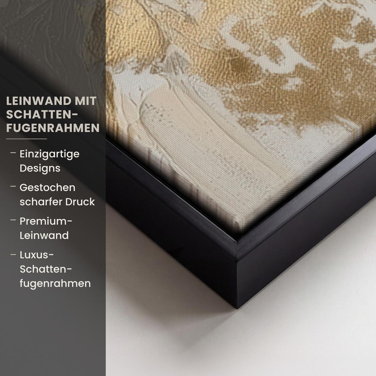 LEINWAND Bilder mit Rahmen - Gesicht - Frau - Blätter - Gold - 60x90 - Beige, Textil (60/90cm) - MuchoWow