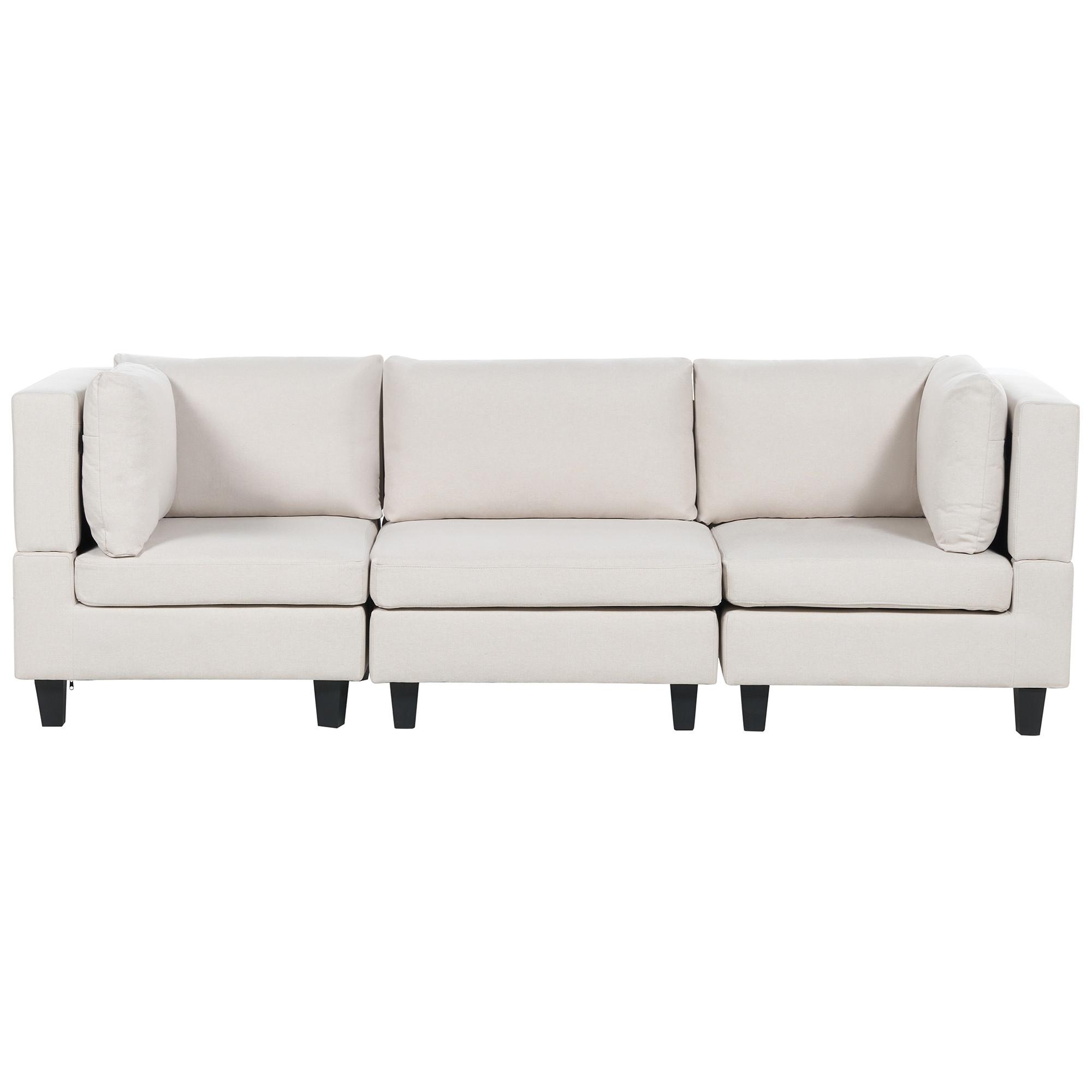 3-SITZER-SOFA Leinenoptik hellbeige Unstad - Beige/Schwarz, Textil (228/72/76cm) - Beliani