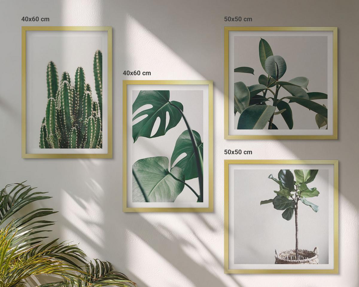 BILDER SET 4er Set - 50x50 cm & 40x60 cm Goldrahmen - Ästhetik tropischer Pflanzen - Goldfarben, Kunststoff (50/50cm) - TULUP