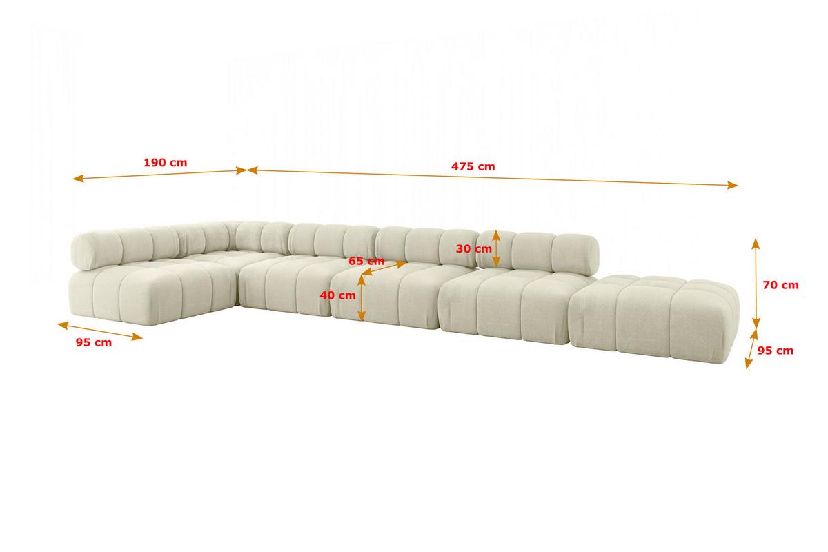 ECKSOFA modulares Sofa Favio-L3 - 475x190x70 cm Beige Velours - Beige, Holzwerkstoff/Textil (475/190cm) - ALTDECOR
