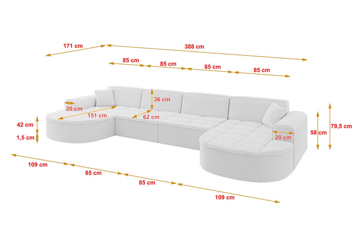 WOHNLANDSCHAFT TARO-U2 - 388x171x79,5 cm Weiß - Weiß, Holzwerkstoff/Textil (388/79.5/171cm) - ALTDECOR