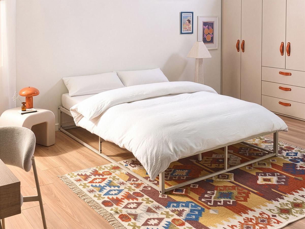 BETT ohne Kopfteil 140/200 cm Eisen Hellbeige Viry - Beige, Metall (140/200cm) - Beliani