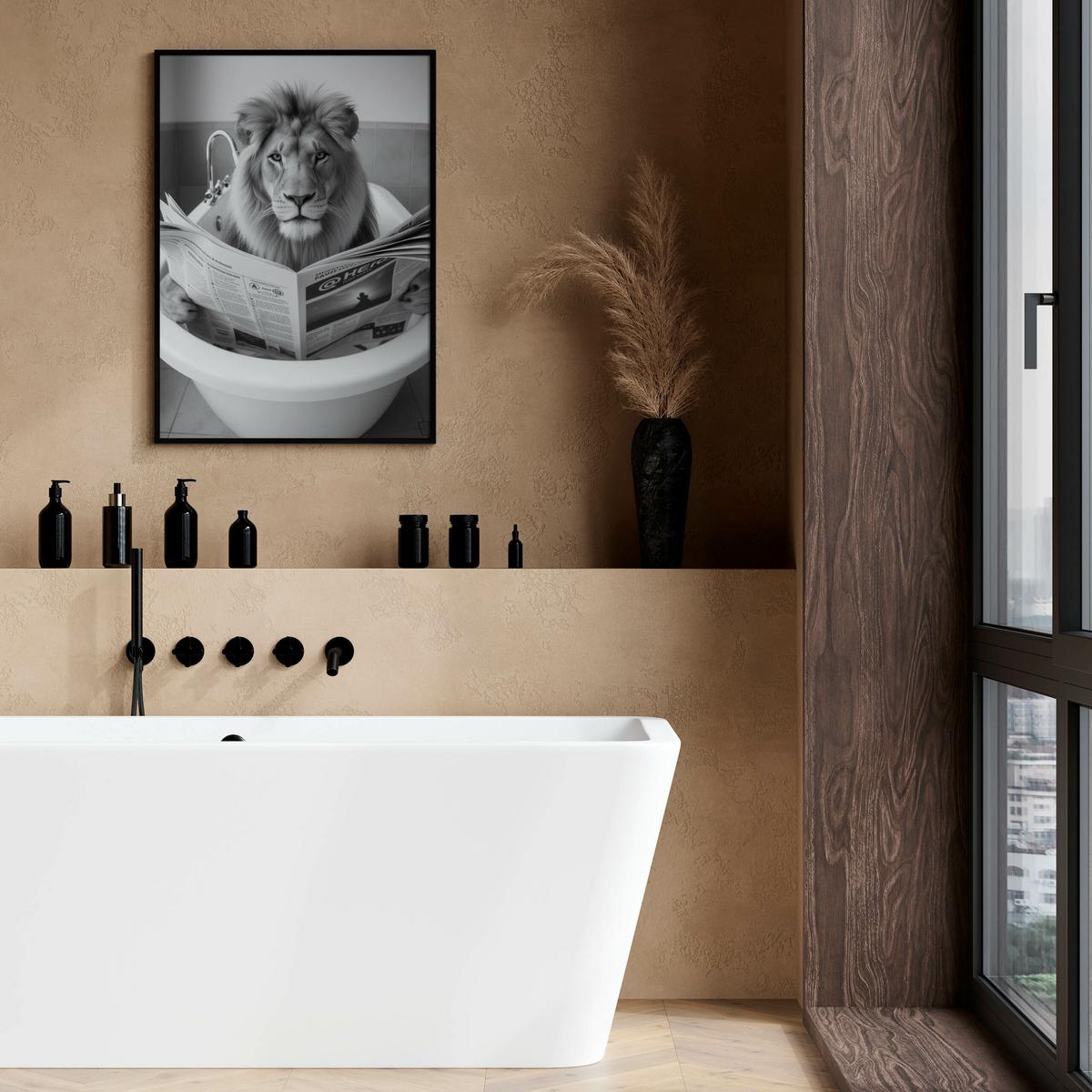 POSTER für WC Badezimmer LÖWE in der Badewanne Schwarz-Weiß Abstraktion 20x30cm - Schwarz/Weiß, Papier (20/30/30cm) - Muralo