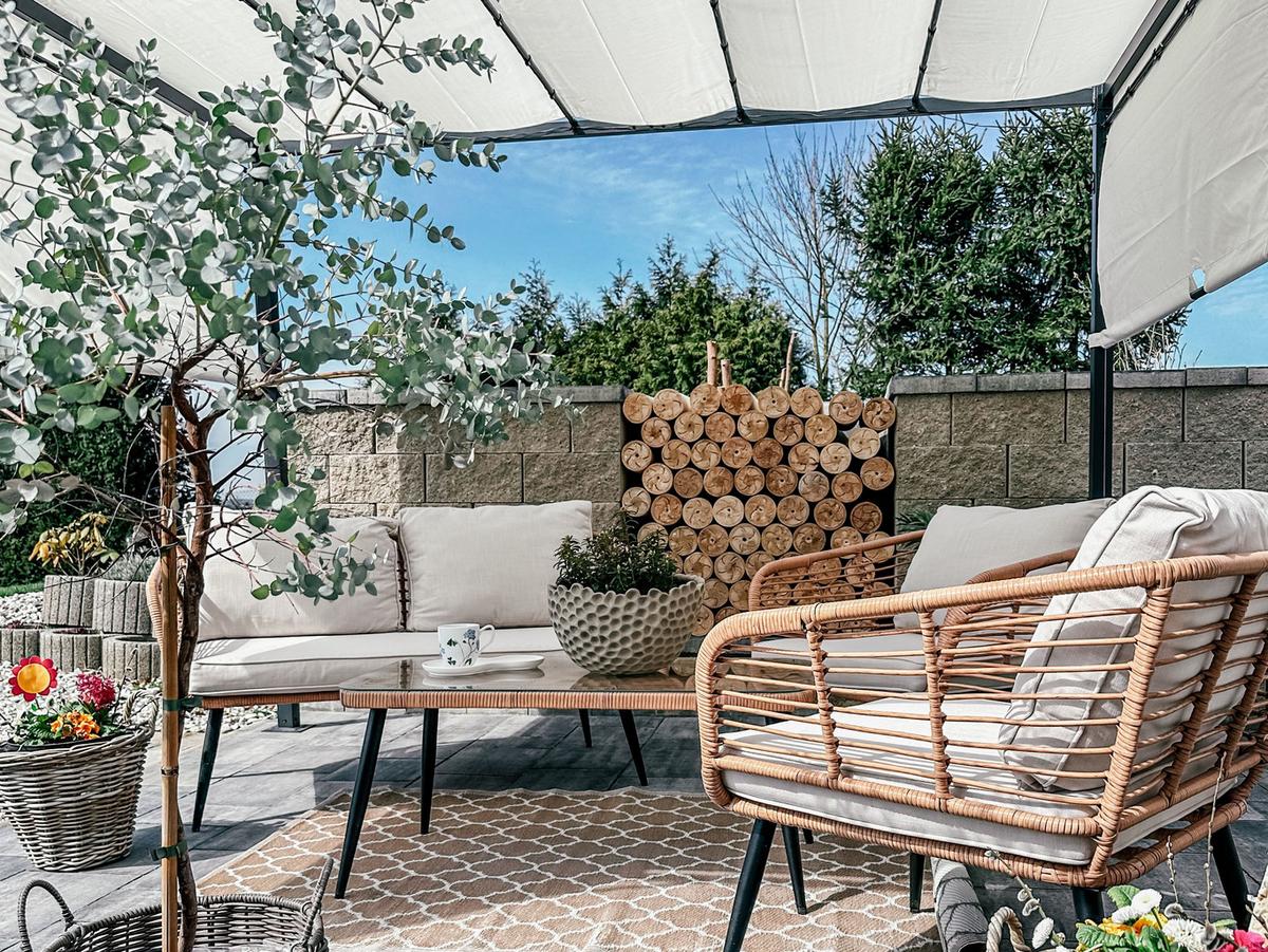 PERGOLA mit LED-Beleuchtung Stahl beige 310/310 cm Parga - Beige/Schwarz, Metall (310/215/310cm) - Beliani