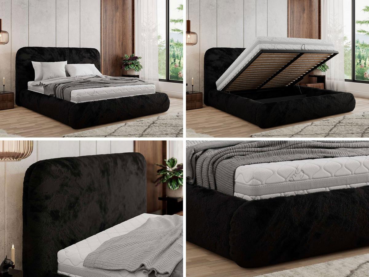 POLSTERBETT BENEA CLASSIC 140/200 - Schwarz Plüsch - Multipocket-Matratze - Schwarz, Textil (140/200cm) - MKS
