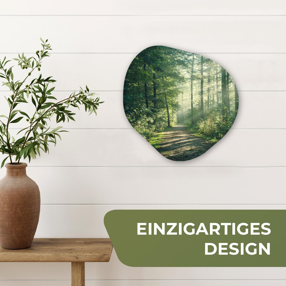 WANDBILD Wald - Weg - Sonne - Bäume - Grün - Natur Wanddeko 40x40 cm - Waldgrün, Kunststoff (40/40cm) - MuchoWow