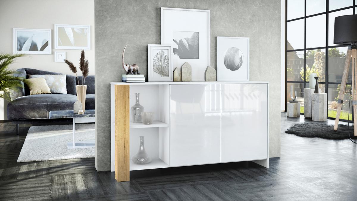 WOHNZIMMERSET Venedig Eiche Natur - Eichefarben, Holzwerkstoff (248/151.5/36cm) - Vladon