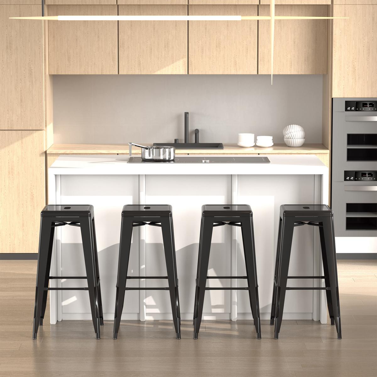 BARHOCKER Metall Schwarz - Schwarz, Metall (43/76/43cm) - HOMCOM