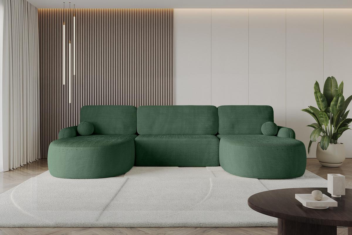 WOHNLANDSCHAFT mit Schlaffunktion und Bettkasten LIRA-U - 335x172x89 Grün - Hellgrün, Holzwerkstoff/Textil (335/89/172cm) - ALTDECOR