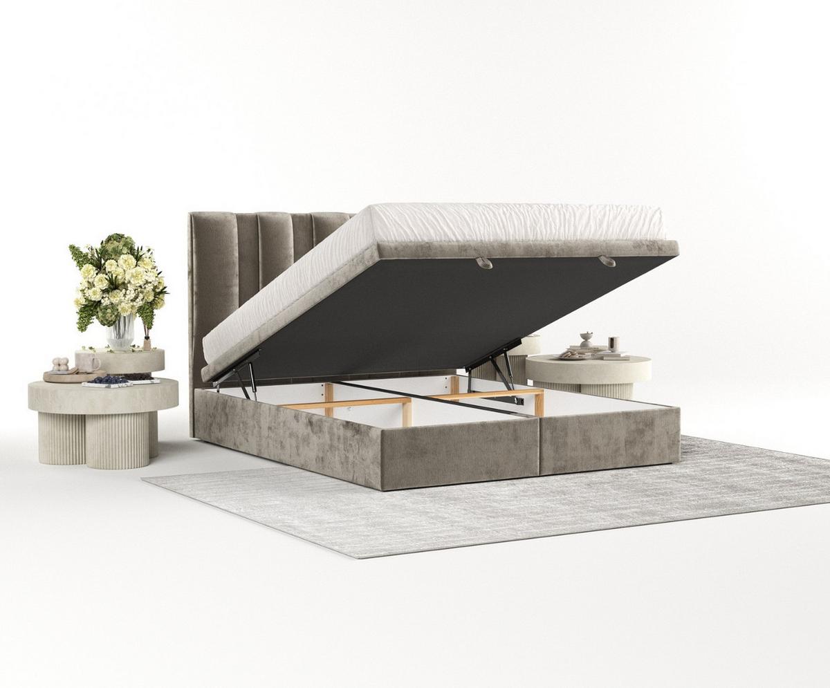 POLSTERBETT Orta mit Stauraum 120/200 cm Beige im Lotta Stoff - Beige/Schwarz, Holz/Holzwerkstoff (120/200cm) - AltaBeds