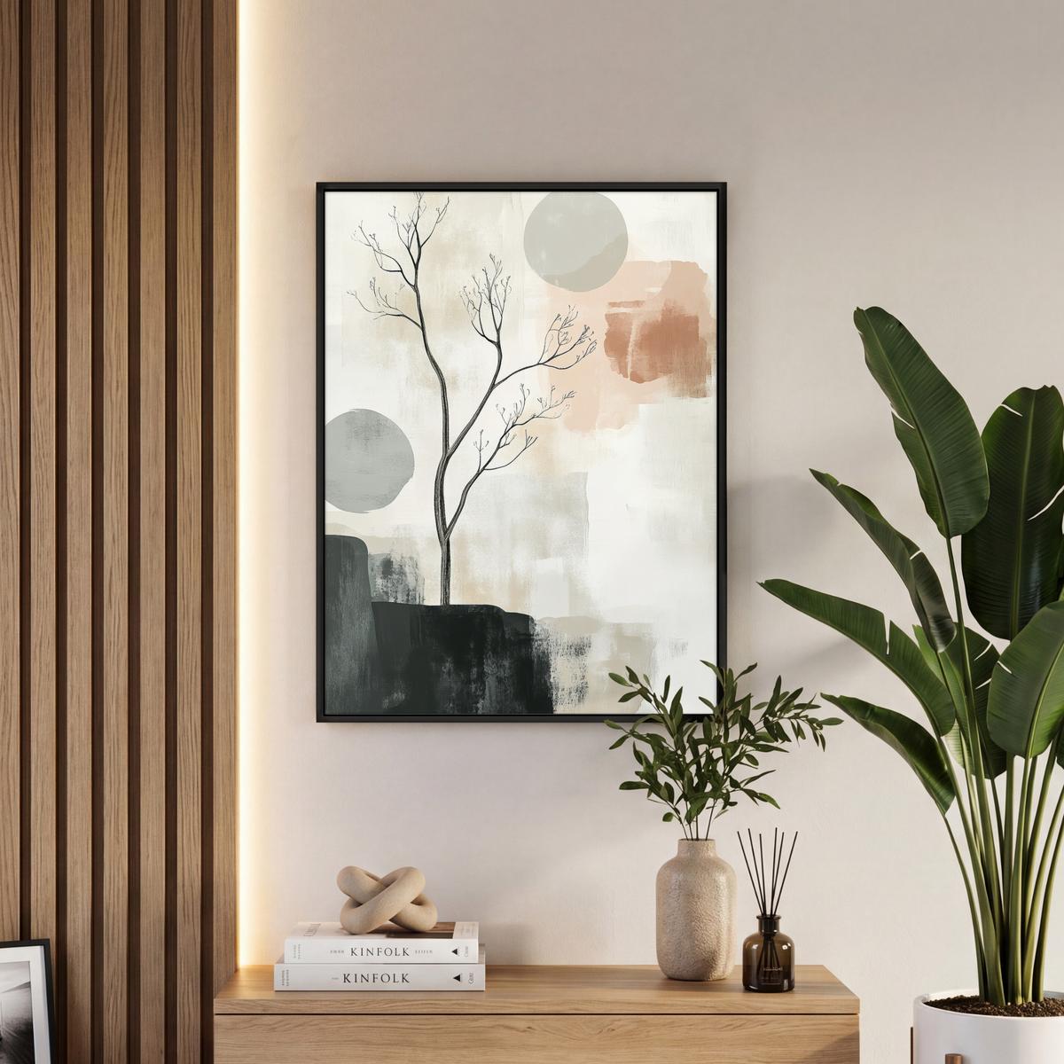 LEINWAND Bilder mit Rahmen - Wabi sabi - Beige - Pflanze - 50x70 - Sandfarben, Textil (50/70cm) - MuchoWow