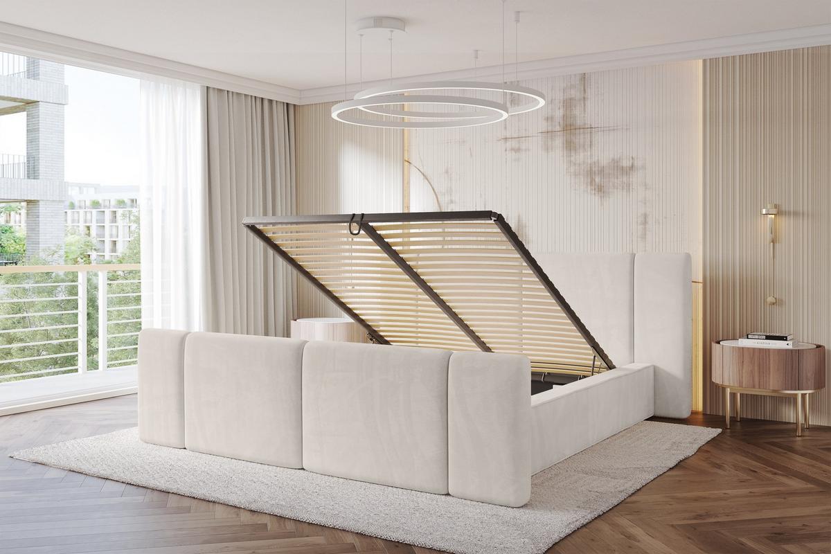 POLSTERBETT mit Bettkasten, Fußteil und Lattenrost, Bett mit Matratze H3/H4 - RIVO-Z 180x200 Beige - Ecru, Holzwerkstoff/Textil (180/200cm) - ALTDECOR