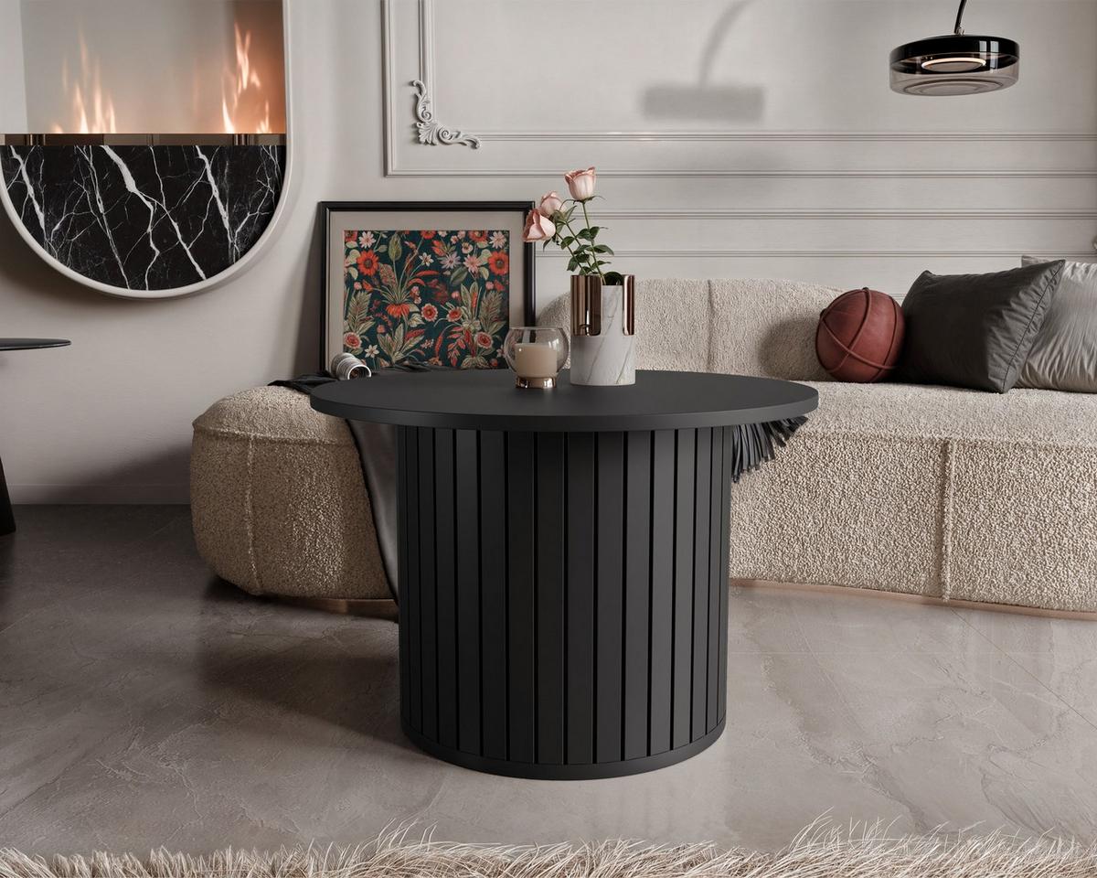 COUCHTISCH geriffelt, rund, Schwarz - Schwarz, Holzwerkstoff (70/70/46cm) - Idohome