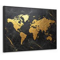 LEINWAND Bilder mit Rahmen - Weltkarte - Gold - Marmor - 70x50 - Goldfarben, Textil (70/50cm) - MuchoWow