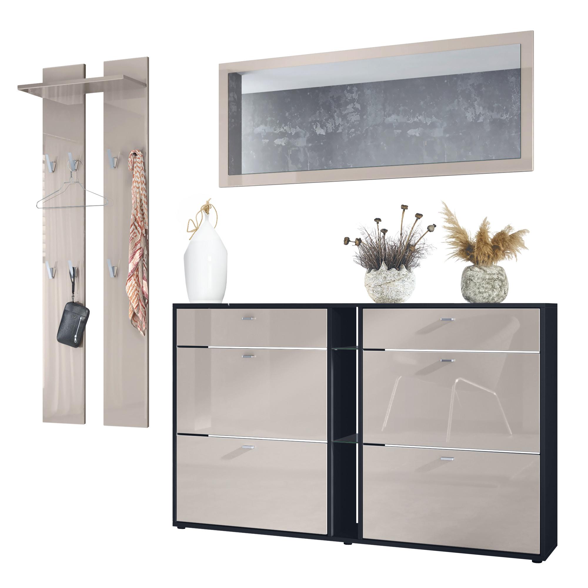 GARDEROBE Orlando Sandgrau Hochglanz - Sandfarben, Holzwerkstoff (215/210/28cm) - Vladon