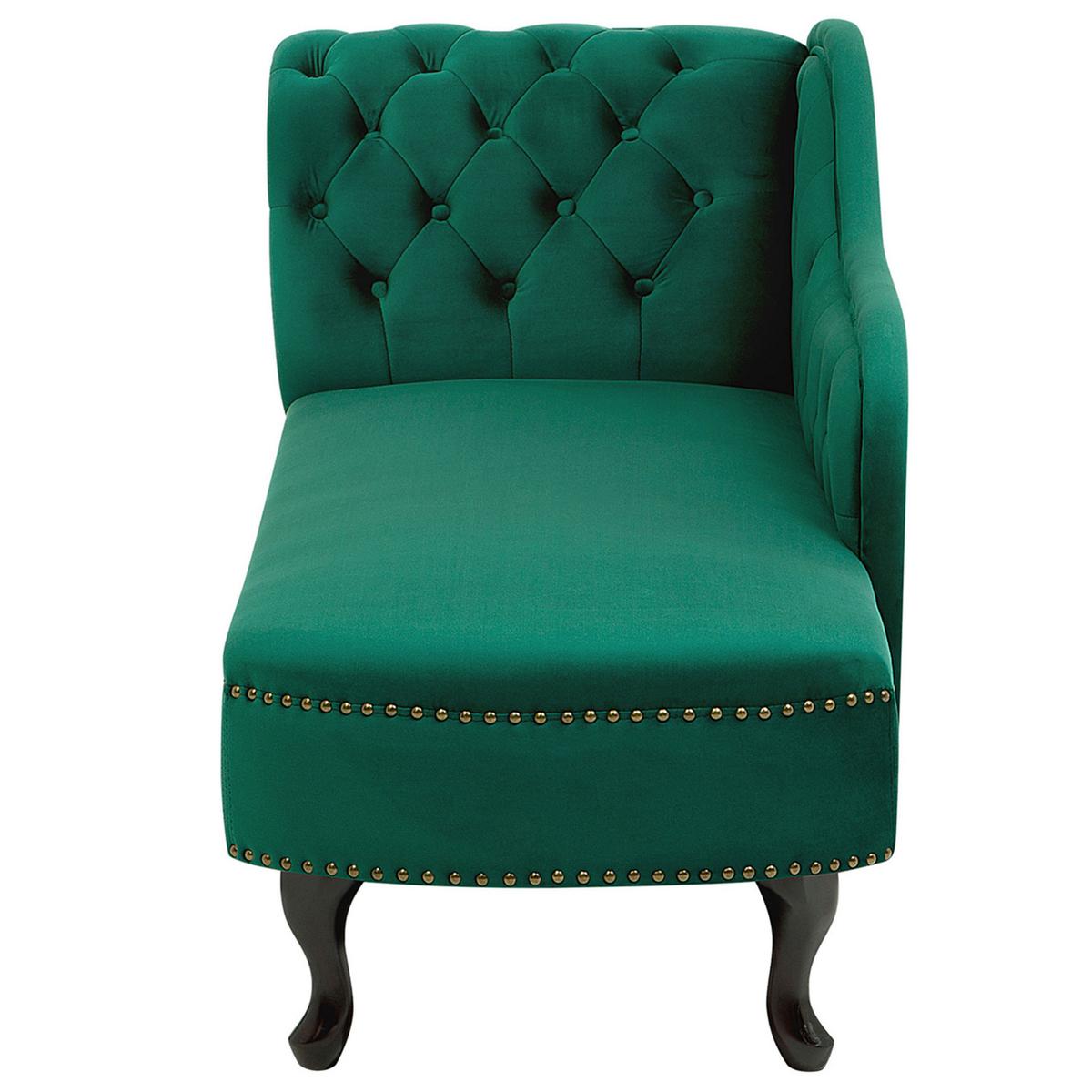 CHAISELONGUE Samtstoff grün linksseitig Nimes - Schwarz/Grün, Textil (170/79/61cm) - Beliani