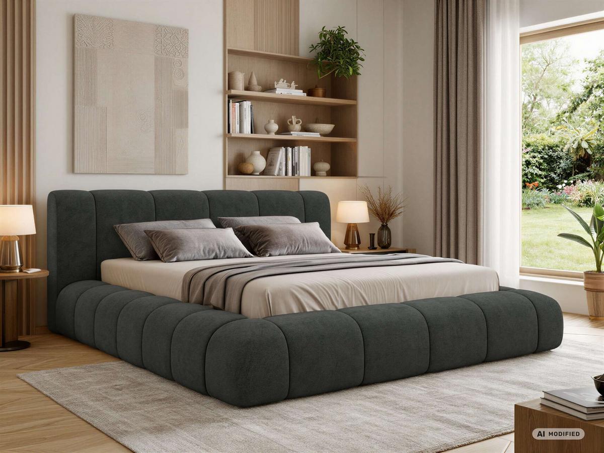 POLSTERBETT NUBEA CLASSIC 140/200 - Dunkelgrau Struktur - ohne Matratze - Dunkelgrau/Schwarz, Kunststoff/Textil (140/200cm) - MKS
