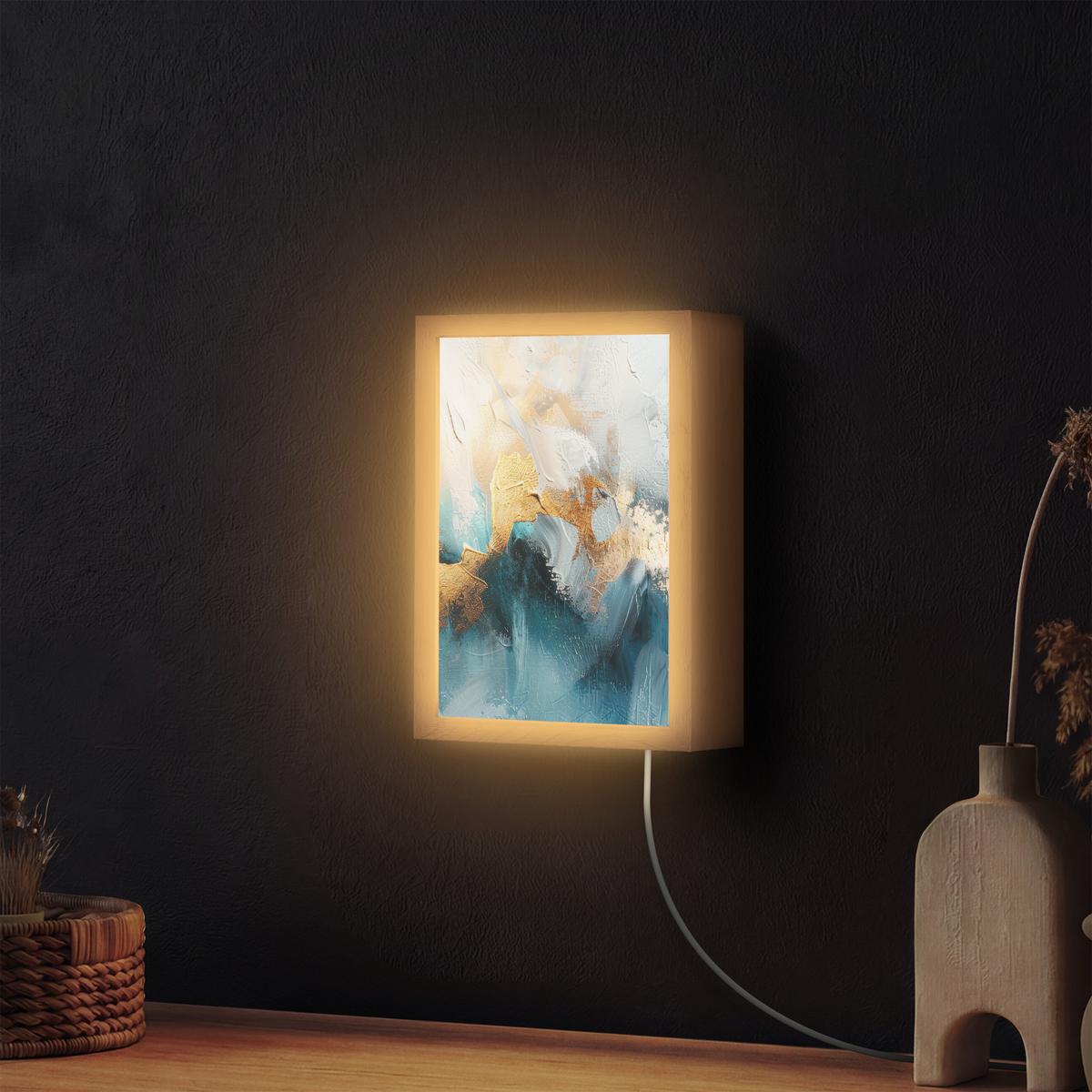 WANDLEUCHTE Abstrakt - Kunst - Gold - Blau 20x30 cm - Türkis, Holzwerkstoff (20/30/8cm) - OnlyWow