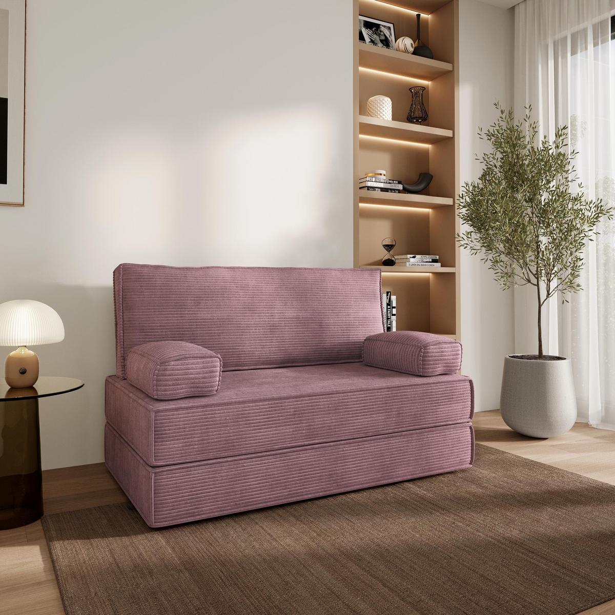 BETTSOFA LADIA aus Schaumstoff Cordstoff Lila Schlaffunktion - Lila, Textil (140/86/60cm) - MASSENO