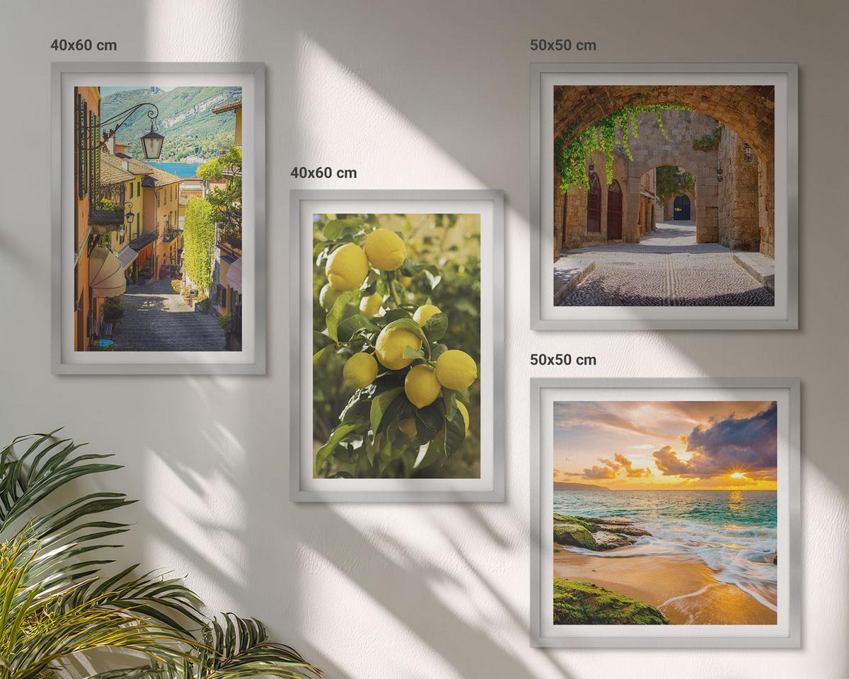 BILDER SET 4er Set - 50x50 cm & 40x60 cm Silberner Rahmen - Malerische Straßen am Meer, Strand - Silberfarben, Kunststoff (50/50cm) - TULUP