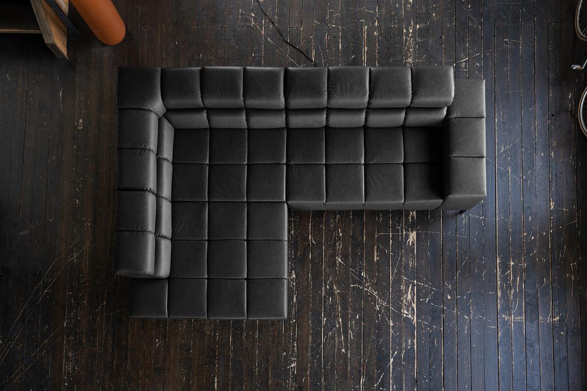 ECKSOFA NELSON Schwarz Leder - Schwarz, Leder/Metall (321/216cm) - KAWOLA