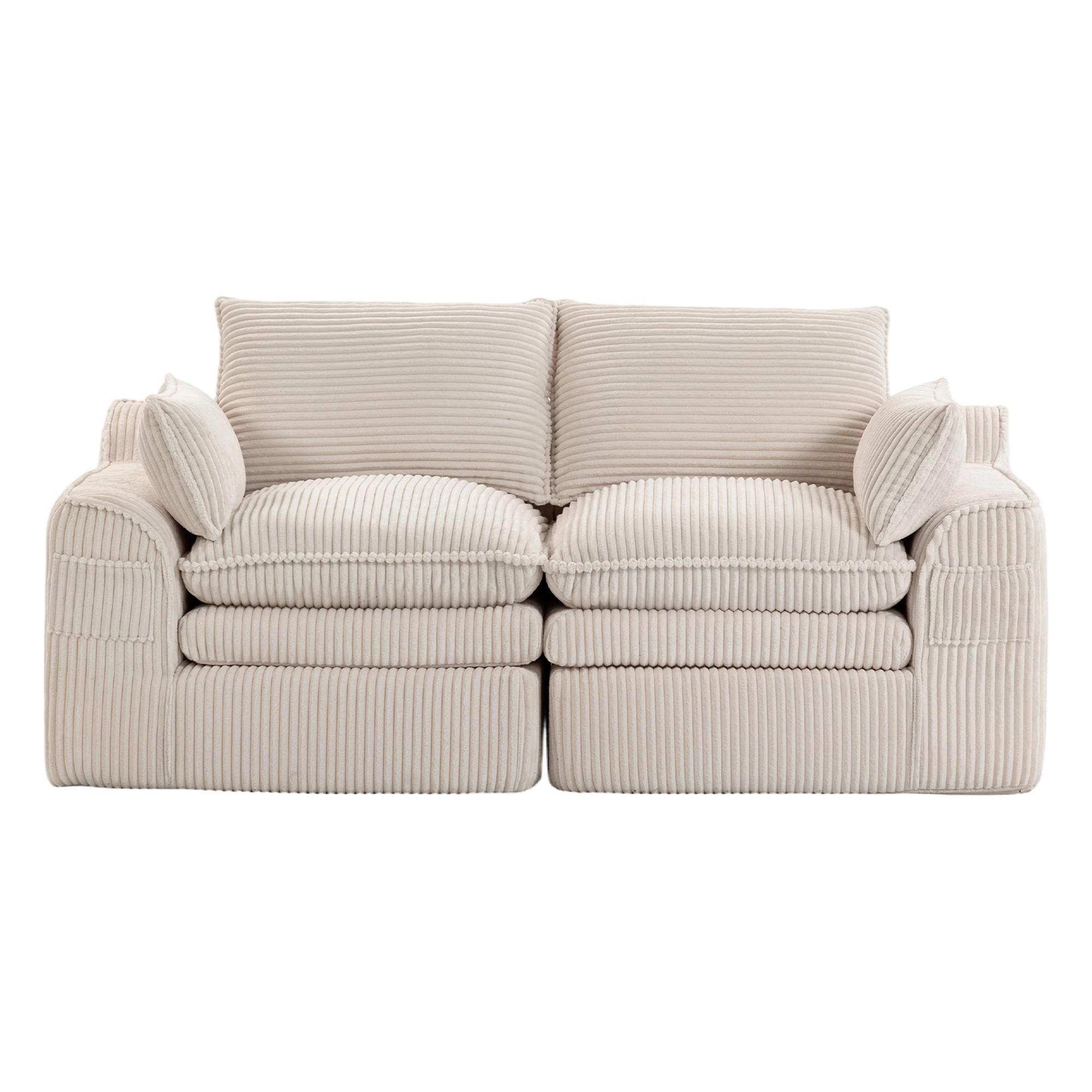 2-SITZER SOFA cordstoff mit seitentaschen & federkern - Beige, Textil (191/85/94cm) - Urban Meuble