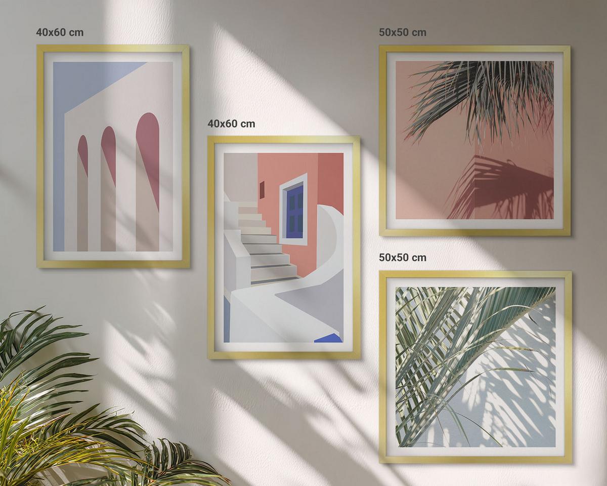 BILDER SET 4er Set - 50x50 cm & 40x60 cm Goldrahmen - Illustrationen der Stadtarchitektur - Goldfarben, Kunststoff (50/50cm) - TULUP