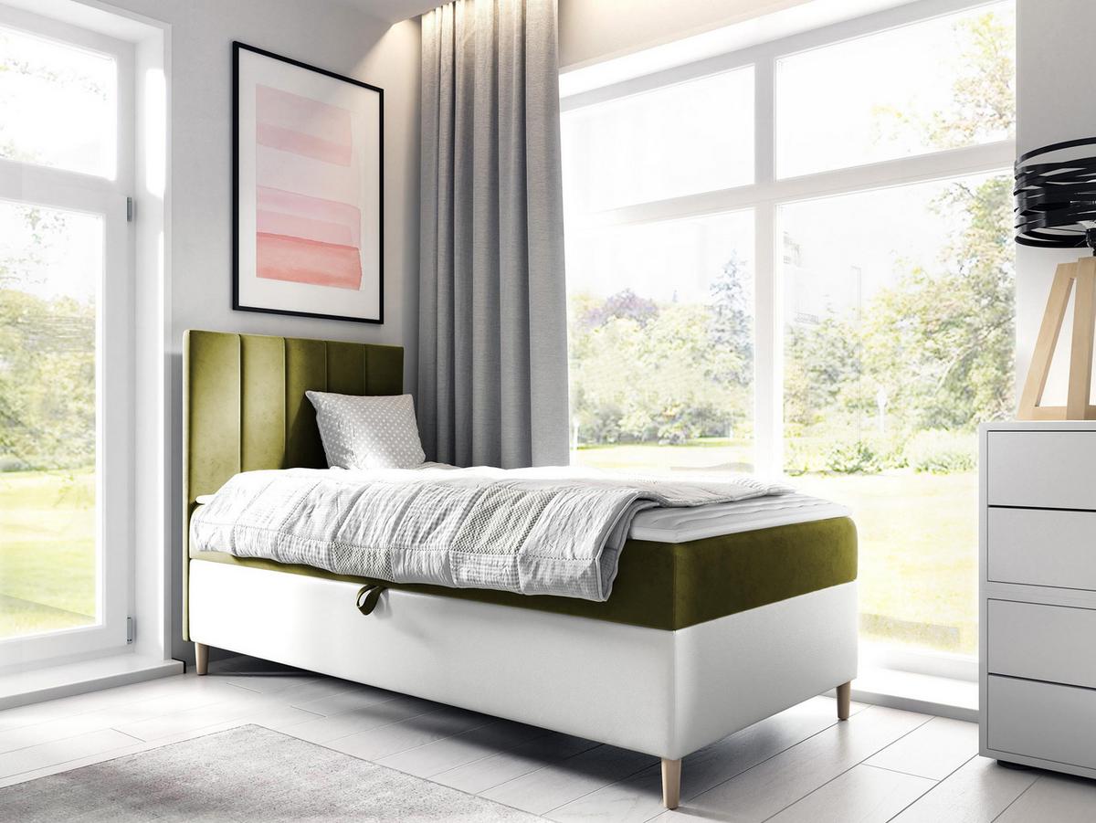 BOXBETT Maja Junior 1, Seite zum Öffnen des Bettkastens: Links - H3 - Weiß/Grün, Holz (80/200cm) - MIRJAN24