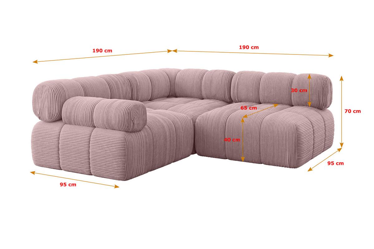 ECKSOFA modulares Sofa Mende-L1 - 190x190x70 cm Rosa Cord - Rosa, Holzwerkstoff/Textil (190/190cm) - ALTDECOR