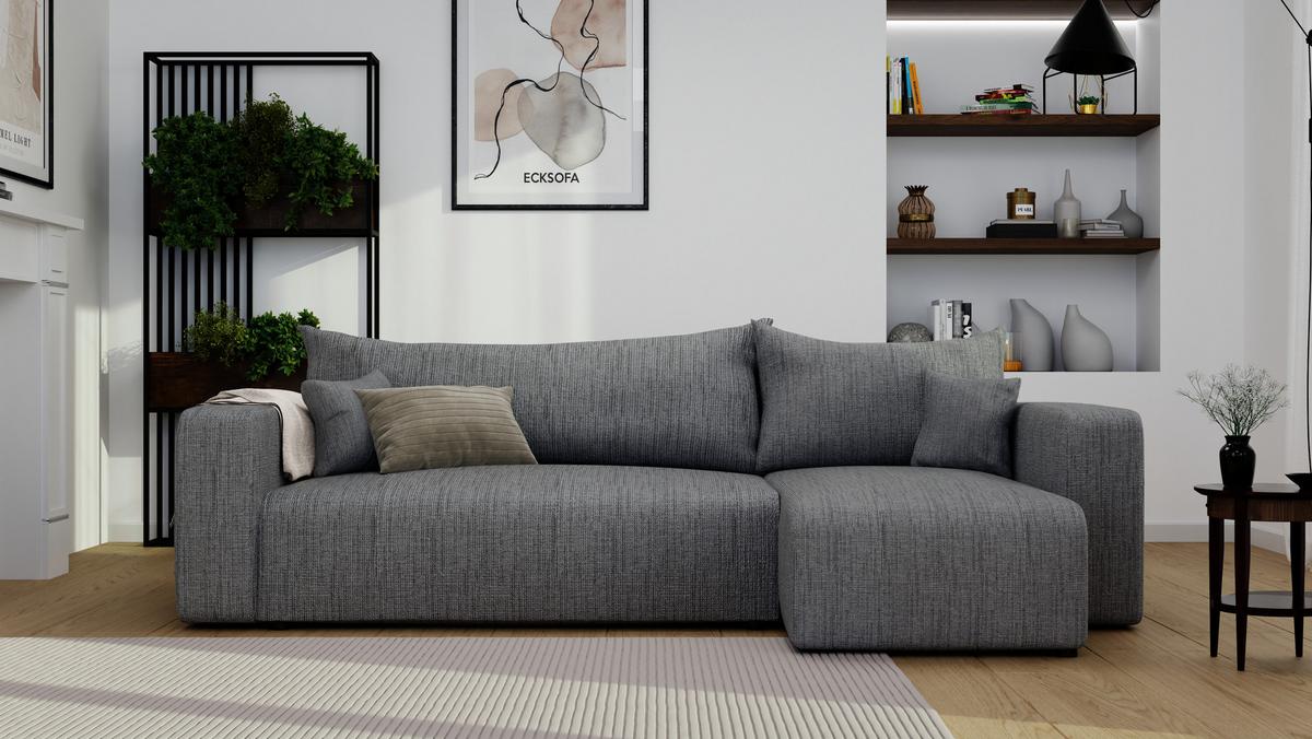 ECKSOFA Grau Webstoff mit Bettkasten - Grau, Textil (248/145cm) - Idohome