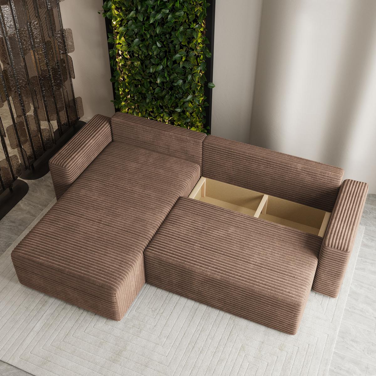 ECKSOFA CALTI T Beige Kordstoff mit Schlaffunktion - Beige, Holzwerkstoff/Textil (283/183cm) - MASSENO