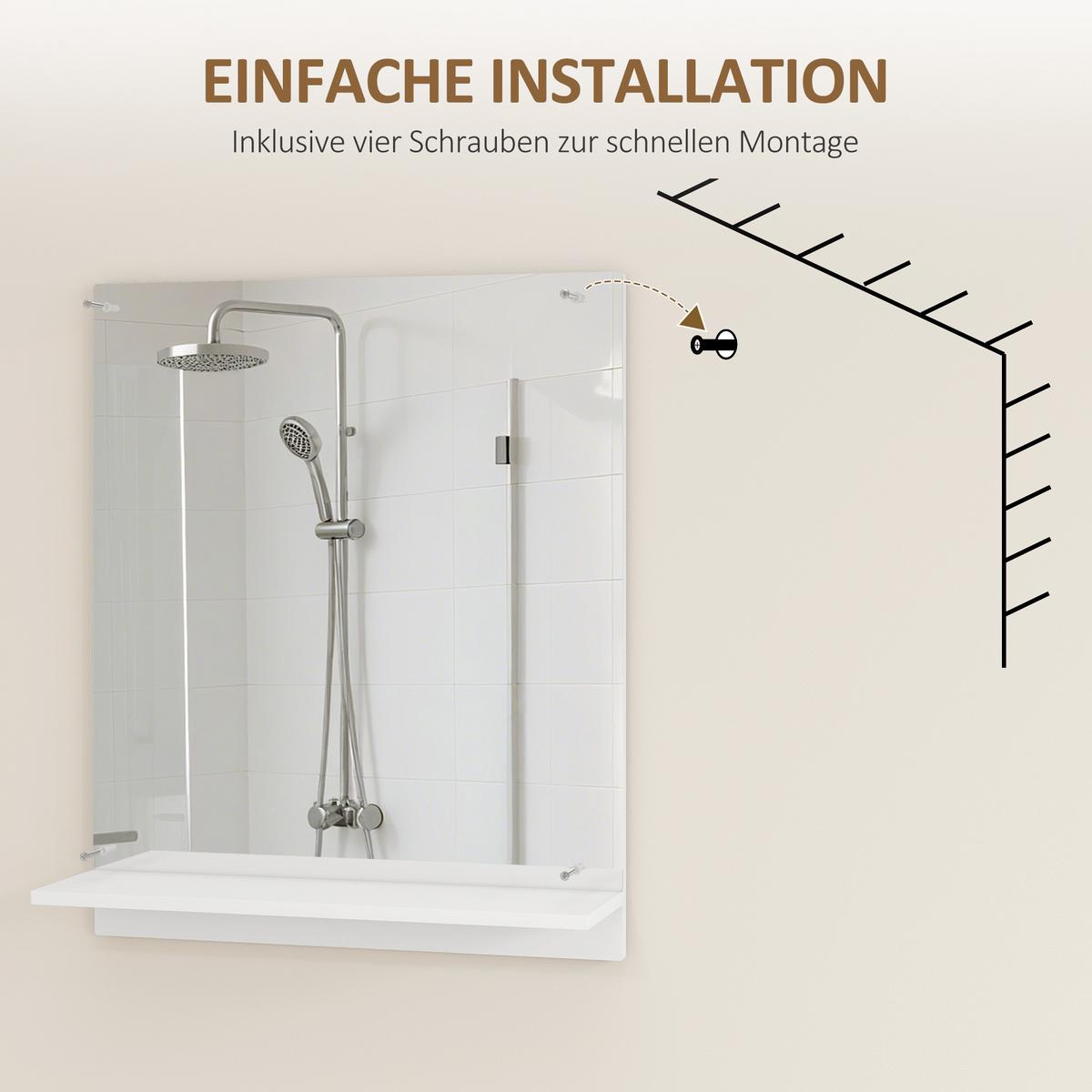 BADSPIEGEL mit Regal 50/60 cm - Weiß, Holzwerkstoff (14/60/50cm) - HOMCOM