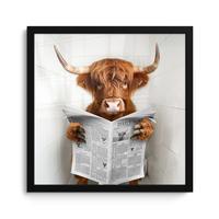 POSTER MIT RAHMENGERAHMTES BILD Schottischer Highlander - Tier - Zeitung - Toilette 40x40 cm - Kastanienfarben, Papier (40/40cm) - MuchoWow