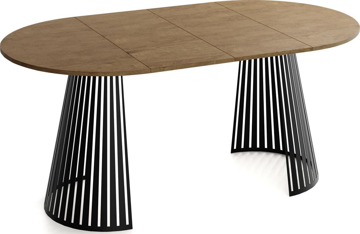 ESSTISCH Naro rund ausziehbar mit Schwarzem Lamellen-Metallgestell, Braun 100-180/100/76 cm - Alteiche/Schwarz, Holzwerkstoff/Metall (100/176/76cm) - WFL GROUP