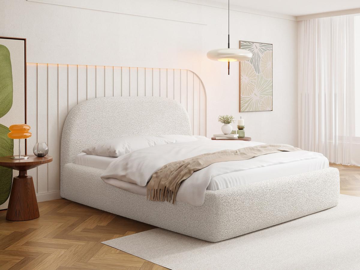POLSTERBETT Puro mit Bettkasten, Weiß Boucle 140 x 200 cm – mit Metall-Lattenrost - Birkefarben/Schwarz, Holzwerkstoff/Kunststoff (140/200cm) - WFL GROUP