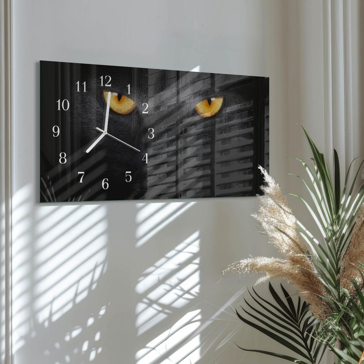 WANDUHR aus Glas 60x30 cm - Katze - Schwarz, Glas (60/30/0.4cm) - TULUP