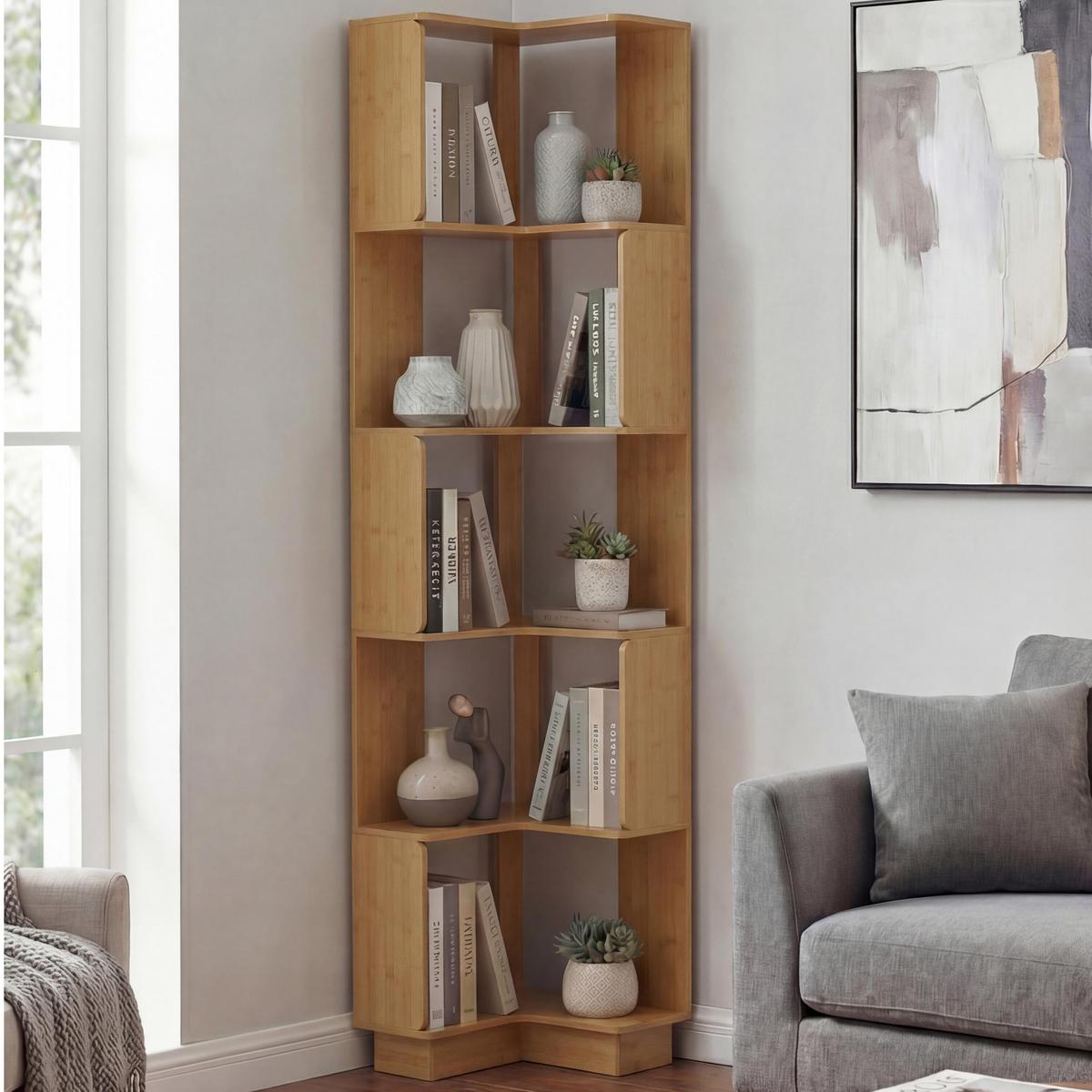 ECK-BÜCHERREGAL Beige - Beige, Holz (40/175/40cm) - MCW