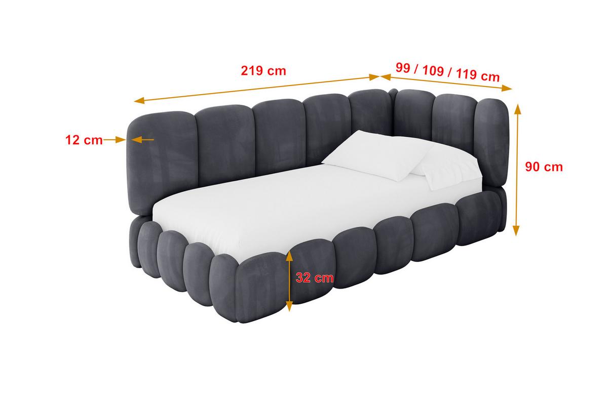 EINZELLBETT Jugendbett mit Bettkasten, Links - AVRY 80x200 Dunkelgrau - Dunkelgrau, Holzwerkstoff/Textil (80/200cm) - ALTDECOR