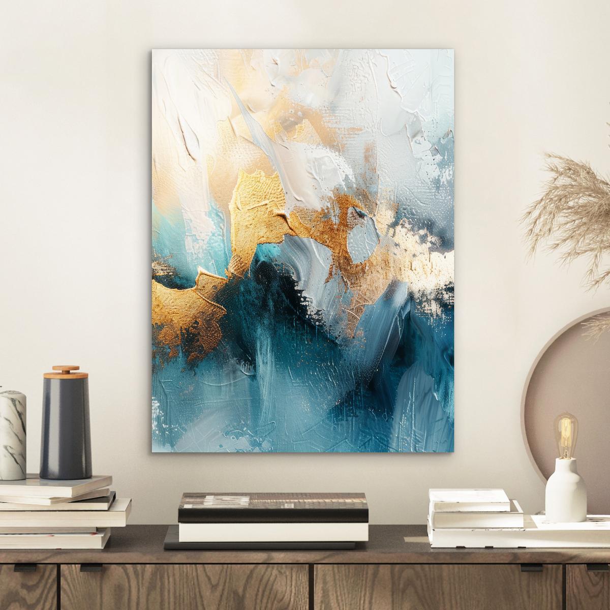 METALLBILD Abstrakt - Kunst - Gold - Blau 30x40 cm - Petrol, Metall (30/40cm) - MuchoWow